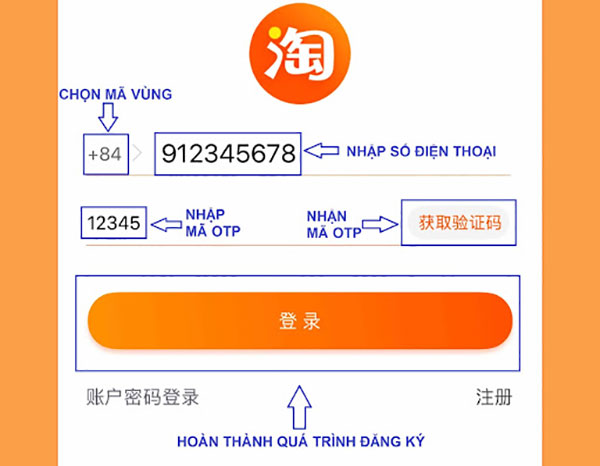 Đăng ký tài khoản Taobao trên điện thoại